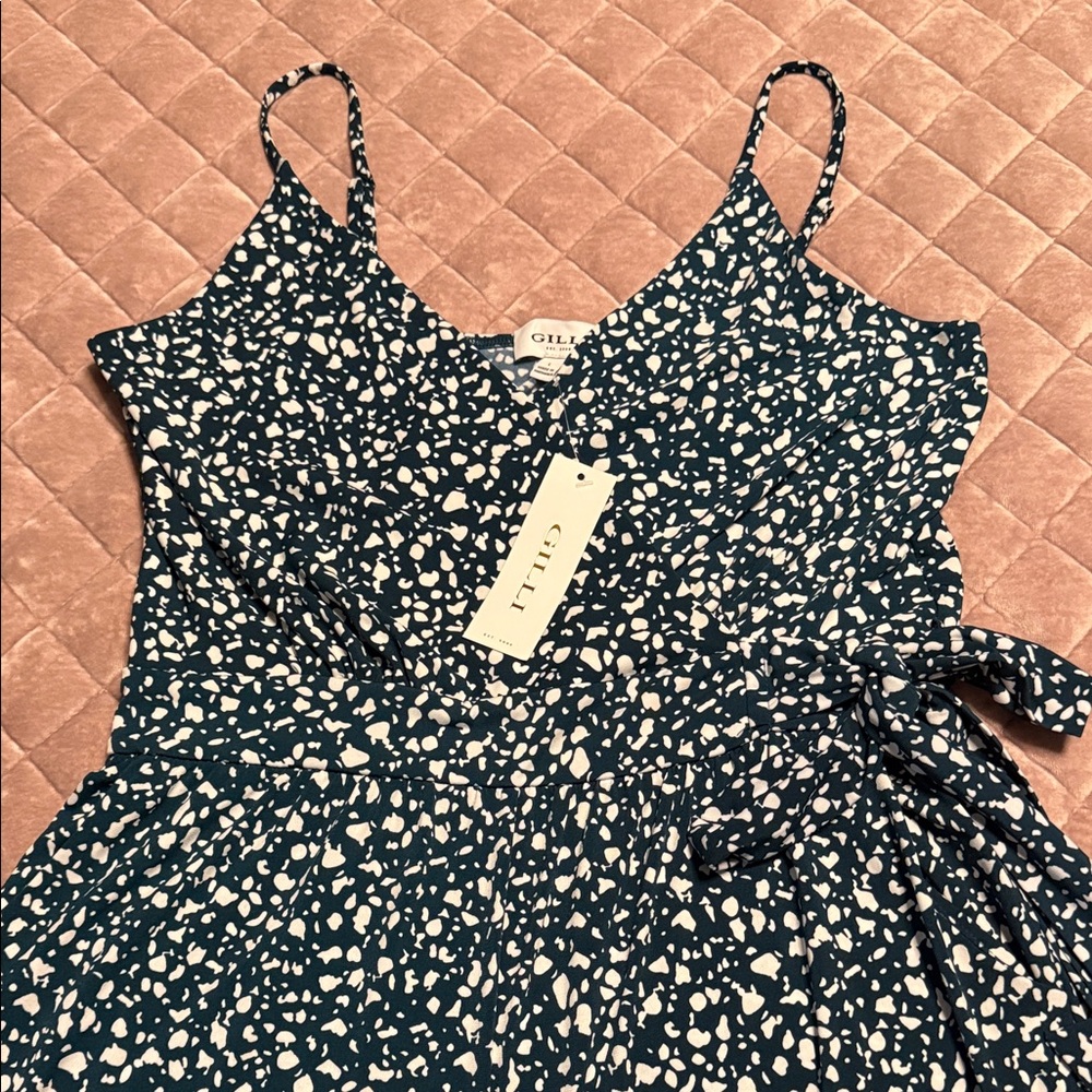 Brand New Gilli Teal and White Patterned Wide Leg Jumpsuit